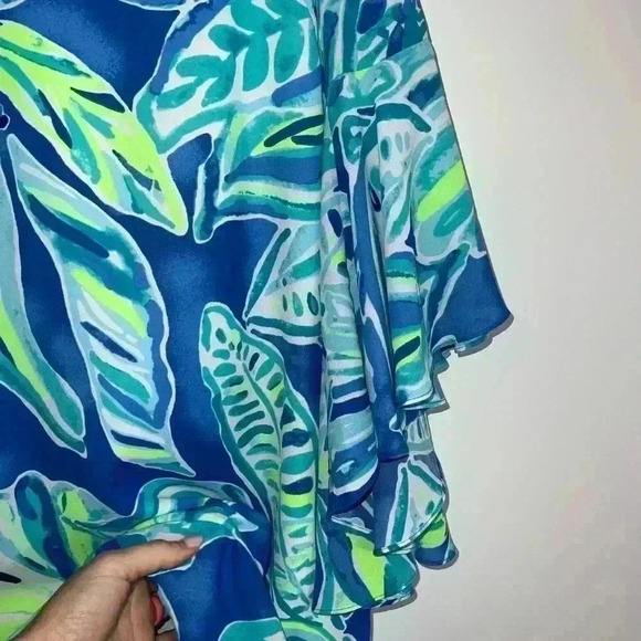Lilly Pulitzer Rosalia Beckon Blue Palm Passage Crepe Flounce Sleeves size 6 - Picture 7 of 13